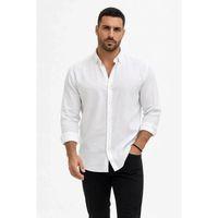 Erkek KETEN Kumaş Oversize Uzun Kollu Rahat Kalıp Gömlek - Beyaz