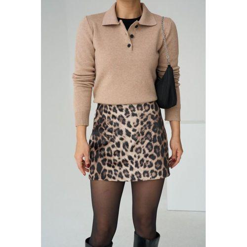 Polo Yaka 3 Düğmeli Kazak - Camel