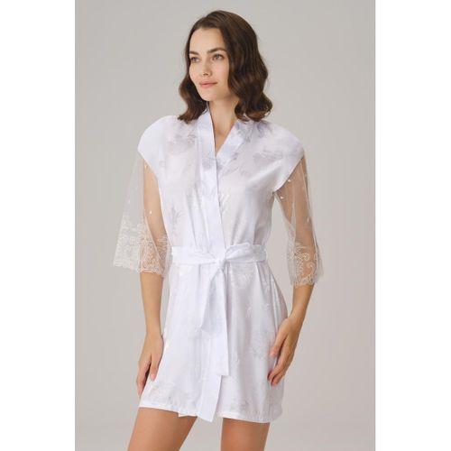 Çeyizlik Uzun Kol V Yaka Kadın Saten Düz Yazlık Mini Dantel Detaylı Sabahlık