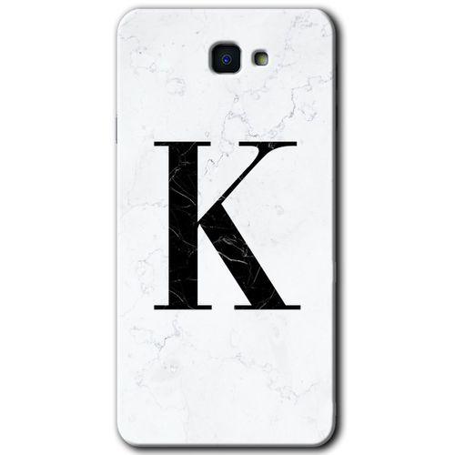 Samsung Galaxy J7 Prime 2 Kılıf HD Desen Baskı Arka Kapak+ Temperli Cam-Beyaz Mermer Desenli K Harfi