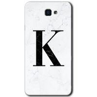 Samsung Galaxy J7 Prime 2 Kılıf HD Desen Baskı Arka Kapak+ Temperli Cam-Beyaz Mermer Desenli K Harfi