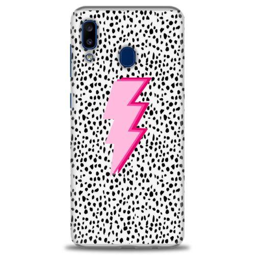 Samsung Galaxy A20 Kılıf HD Baskılı Kılıf - Pembe Şimşek + Tam Ekran Koruyucu