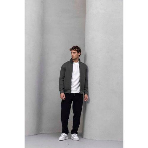 Marcel Regular Fit Fermuarlı Kıstırma Cepli Üç İp Şardonlu Erkek Sweatshirt - Avcı Yeşili