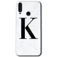 General Mobile GM 10 Kılıf HD Desen Baskılı Arka Kapak - Beyaz Mermer Desenli K Harfi