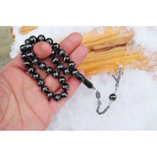 Oltu Taşı Küre  Model Çift Zikzak Dörtlü İşlemeli Tespih