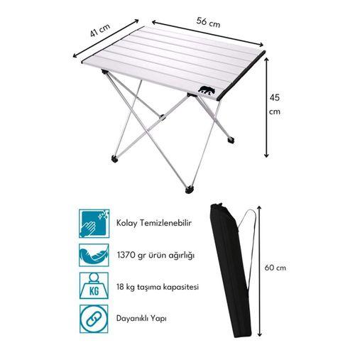 Kamp Ayısı® Küçük Alüminyum Katlanabilir Kamp ve Piknik Masası, Çantalı, Gri