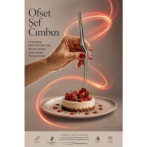 Ofset Şef Cımbızı 18/10 Paslanmaz Çelik Profesyonel 23 cm Barmen Kokteyl Dekor Maşası Plating Penseti 723448
