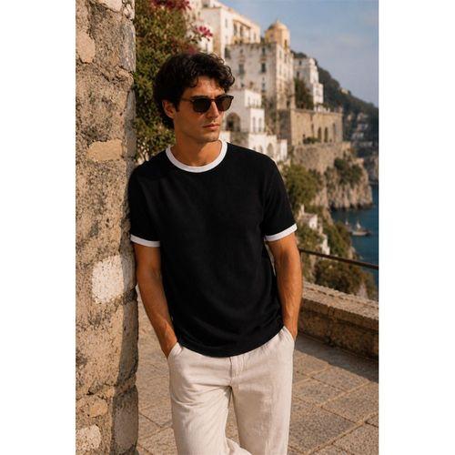 Miyazaki Regular Fit %100 Pamuk Waffle Box Bisiklet Yaka Erkek T-Shirt - Siyah