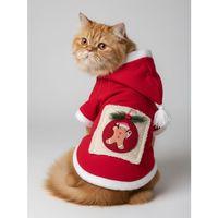 Kartopu Yılbaşı Kedi Kıyafeti Premium Kırmızı Polar | Kapüşonlu Noel Kedi Kostümü | Kurabiye Temalı