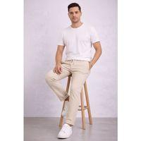 Erkek Diagonel Mikro Dokulu Duble Paça Cepli Pantolon Bağcıklı Bel, Modern Kesim - Krem