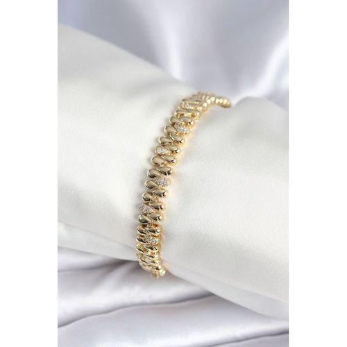 Pirinç Gold Renk Damla Model Zirkon Taşlı Kadın Bileklik