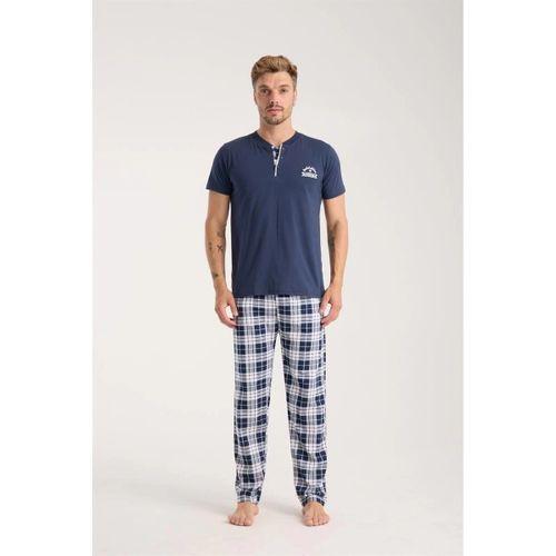 Erkek Lacivert Düğmeli Yaka Kısa Kol Pijama Takımı