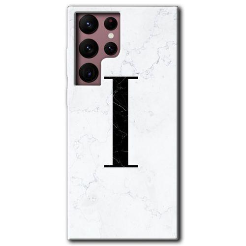 MRCİLETİSİM Samsung Galaxy S22 Ultra Kılıf HD Desen Baskılı Arka Kapak + Temperli Cam - Beyaz Mermer Desenli I Harfi