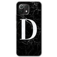 Xiaomi Mi 11 Lite Kılıf HD Desen Baskılı Arka Kapak + Temperli Cam - Siyah Mermer Desenli D Harfi