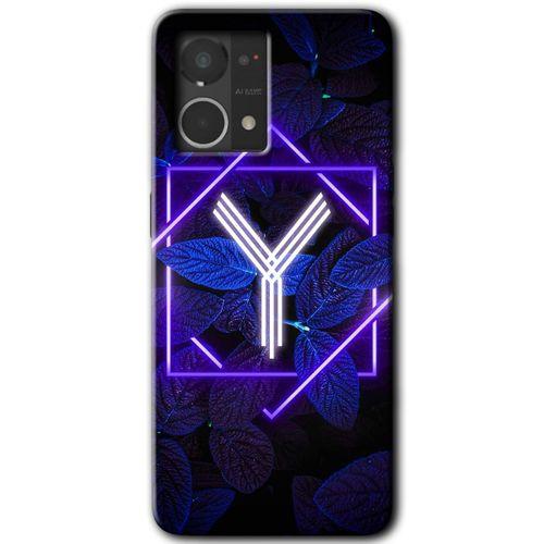 Oppo Reno 7 4G Kılıf HD Desen Baskılı Arka Kapak - Dark Neon Yaprak Y Harfi + Kırılmaz Cam