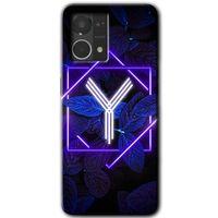 Oppo Reno 7 4G Kılıf HD Desen Baskılı Arka Kapak - Dark Neon Yaprak Y Harfi + Kırılmaz Cam