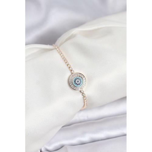 Gold Renk Nazar Model Zirkon Taşlı Asansörlü Su Yolu Bileklik