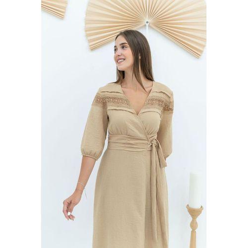 Vizon Dantel Detay Keten Elbise