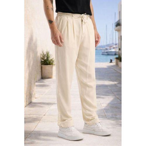 Magnus Tensel Kumaş Relaxed Fit Beli Lastikli Yazlık Erkek Pantolon - Krem