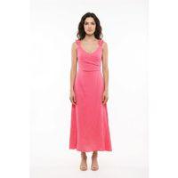 Lady Ayarlanabilir Omuz Askılı V Yaka Uzun Müslin Elbise Pembe Pmb