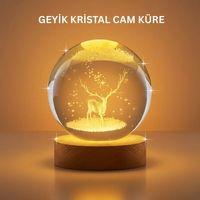 3d Geyik Desenli Kristal Küre Usb Işıklı Ahşap Tabanlı Oda Lambası