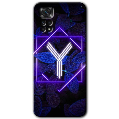 MRCİLETİSİM Xiaomi Redmi Note 11 Pro 5G Kılıf HD Desen Baskılı Arka Kapak+Temperli Cam-Dark Neon Yaprak Y Harfi