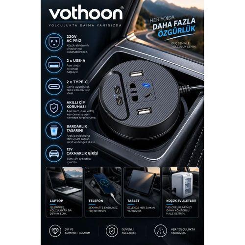 Araç Şarj Aleti Çakmaklık İnvertör & Şarj Cihazı 220v Priz+usb & Type-c Araba Çakmaklık
