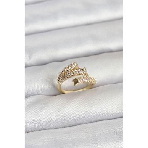 Gold Renk Zirkon Taşlı Pirinç Kadın Yüzük