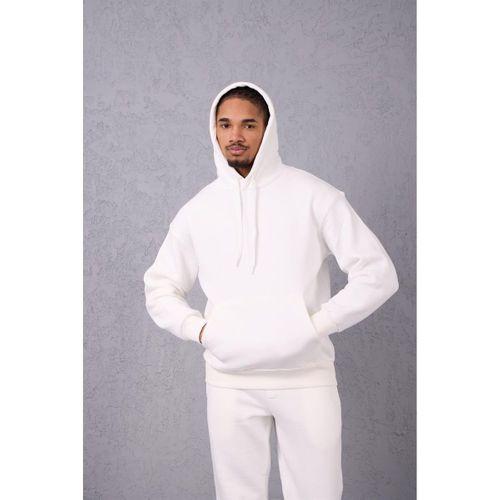 Şardonlu Kanguru Cepli Sweatshirt - 3 İplik Şardonlu Lastik Paça Erkek Eşofman Altı- Eşofman Takımı - Ekru