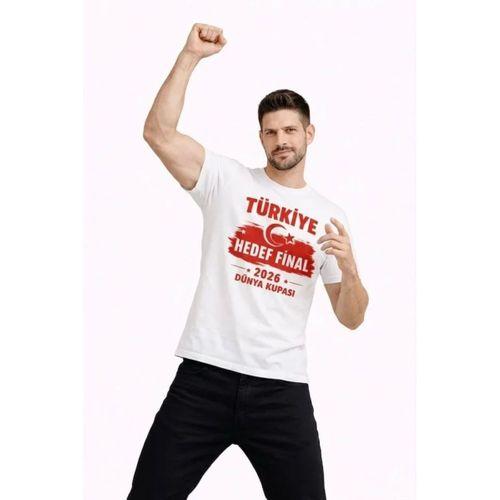 Erkek TÜRKİYE Baskılı Tişört Ay Yıldız 2026 Dünya Kupası Taraftar Forma T-Shirt - Beyaz