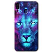 Samsung Galaxy M10 Kılıf HD Desen Baskılı Arka Kapak + Temperli Cam - Neon Lion