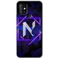İnfinix Hot 10 Kılıf HD Desen Baskılı Arka Kapak - Dark Neon Yaprak N Harfi