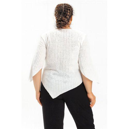 Truvakar Kol Büyük Beden Gofre Rodos Yazlık Bluz Beyaz Byz