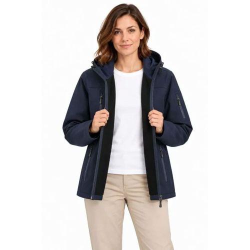 Su Geçirmez Softshell İçi Polar Astarlı Çıkarılabilir Kapüşonlu 4 Cepli Mont Ceket - Lacivert