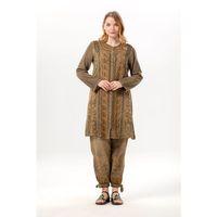 Uzun Katlanabilir Kol İnka Düğmeli Yazlık Otantik Nakışlı Poplin Tunik Toprak Tprk