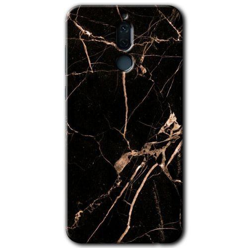 MRCİLETİSİM Huawei Mate 10 Lite Kılıf HD Desen Baskılı Arka Kapak + Temperli Cam - Siyah Gold Mermer