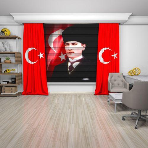 ATATÜRK VE TÜRK BAYRAĞI BASKILI ZEBRA PERDE