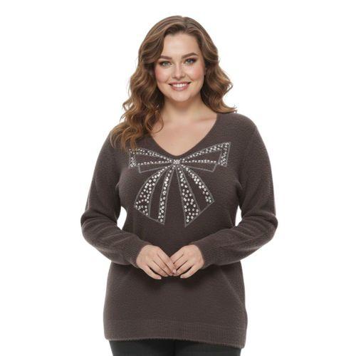 Kadın V Yaka İnci Modelli Sakallı Triko Kazak BGL-ST05078