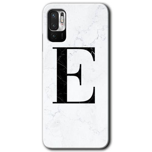 MRCİLETİSİM Xiaomi Redmi Note 10 5G Kılıf HD Desen Baskılı Arka Kapak + Temperli Cam - Beyaz Mermer Desenli E Harfi