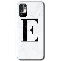 MRCİLETİSİM Xiaomi Redmi Note 10 5G Kılıf HD Desen Baskılı Arka Kapak + Temperli Cam - Beyaz Mermer Desenli E Harfi