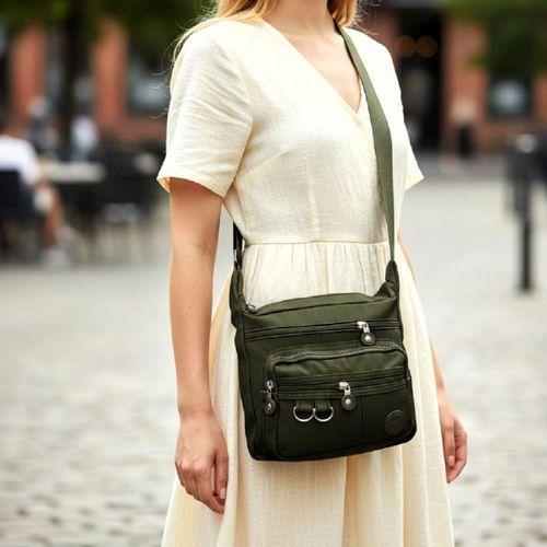 Fiyra ç2 Haki Beş Gözlü Krinkıl Kumaş Bayan Çapraz Omuz Çanta