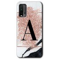Poco M3 Kılıf Baskılı Kapak - Pembe Mermer Desenli A Harfi + 5D Tam Kaplayan Cam