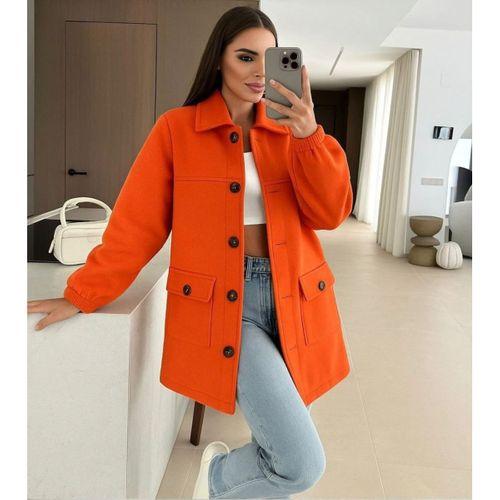 Kadın Bileği Lastikli Cep Ve Leopar Düğme Detay Kaşe Kaban