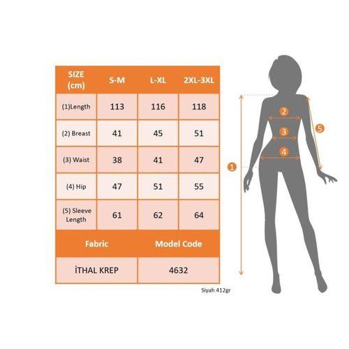 Kadın Uzun Kollu Kalp Yakalı Midi Ithal Krep Elbise