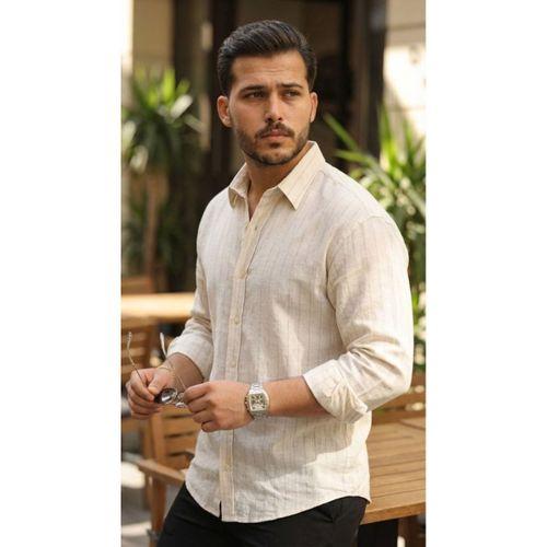 Erkek Çizgili Keten Gömlek