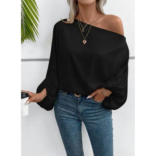 Kadın Tek Omuzu Açık Uzun Kollu Salaş Sandy Bluz