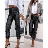 Kadın Pantolon Paçası Lastikli Deri Pantolon (kemersiz)