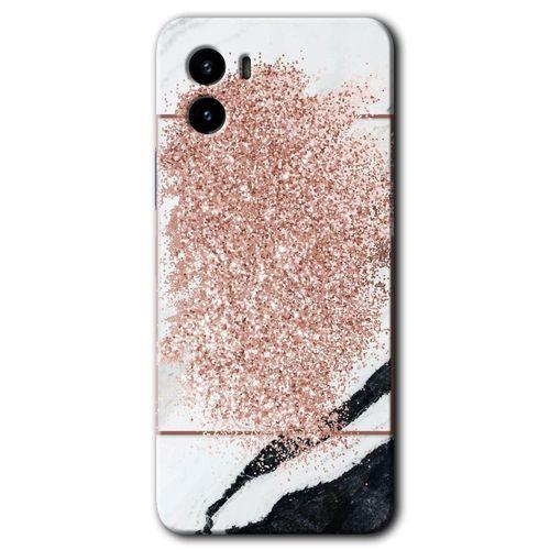 Vivo Y15s HD Baskılı Kılıf + 9D Tam Ekran Koruyucu - Simli Mermer