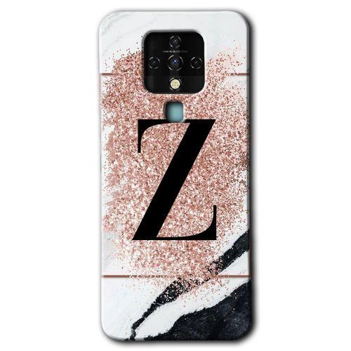 MRCİLETİSİM Tecno Camon 16 Kılıf HD Desen Baskılı Arka Kapak+Temperli Cam - Pembe Mermer Desenli Z Harfi