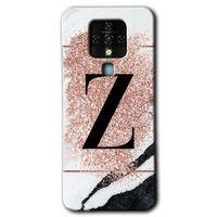 MRCİLETİSİM Tecno Camon 16 Kılıf HD Desen Baskılı Arka Kapak+Temperli Cam - Pembe Mermer Desenli Z Harfi